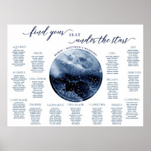 Poster Panneau de plan de table à l'aquarelle bleue et bl