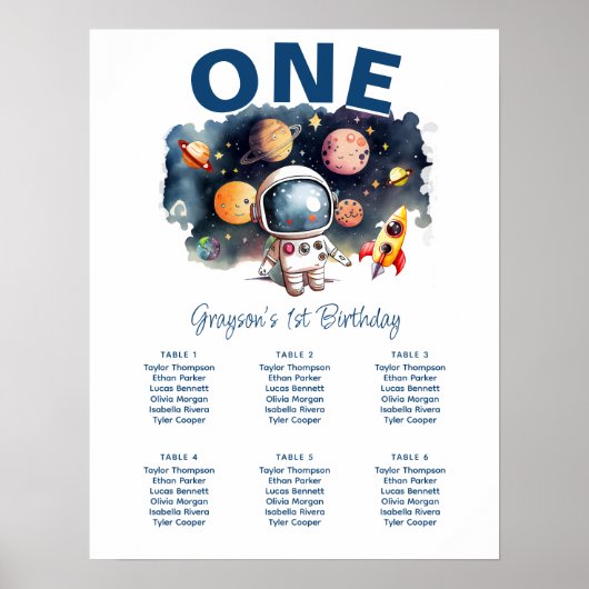 Poster Panneau de plan de table d'anniversaire d'astronau (Devant)