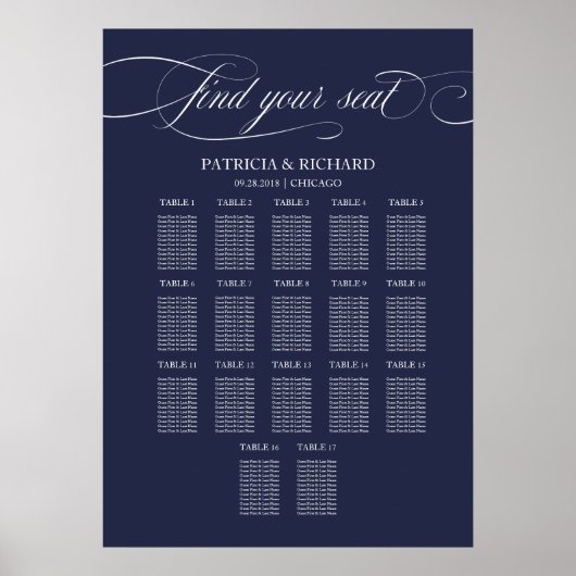 Poster Panneau de plan de table de mariage 16 tables (Devant)