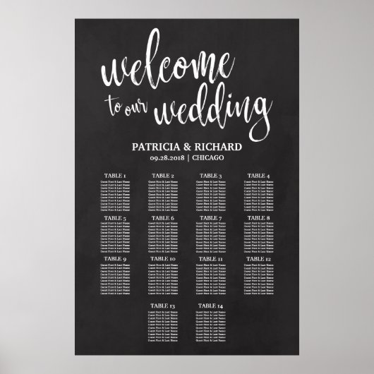 Poster Panneau de plan de table de mariage à 14 tables su (Devant)