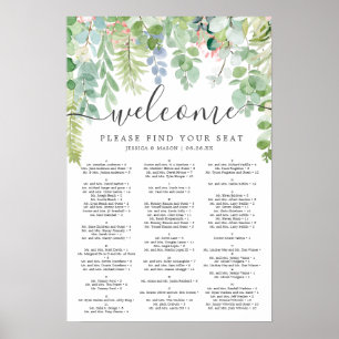 Poster Panneau de plan de table de mariage à la verdure d