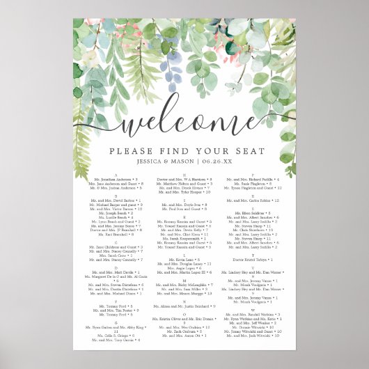 Poster Panneau de plan de table de mariage à la verdure d (Devant)