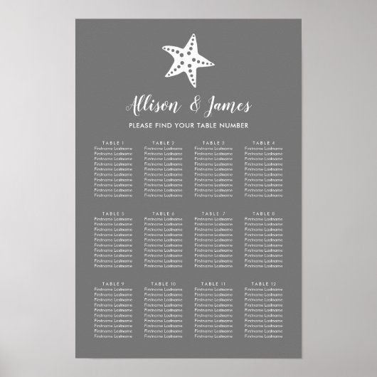 Poster Panneau de plan de table de mariage à l'étoile de (Devant)