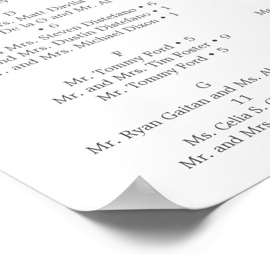 Poster Panneau de plan de table de mariage à verdure douc (Coin)