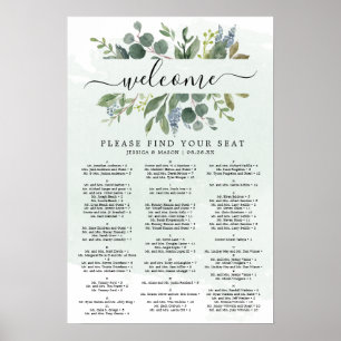 Poster Panneau de plan de table de mariage au eucalyptus 