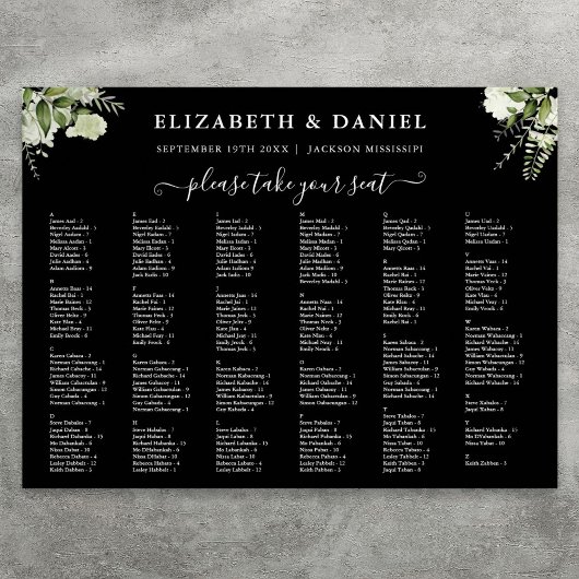 Poster Panneau de plan de table de mariage avec 200 noms