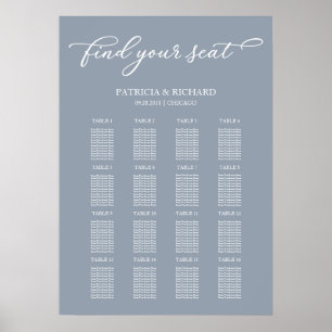 Poster Panneau de plan de table de mariage Chic Bleu Pous