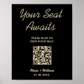 Poster Panneau de Plan de Table de Mariage Code QR Jaune (Devant)