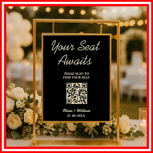 Poster Panneau de Plan de Table de Mariage Code QR Jaune