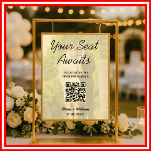 Poster Panneau de Plan de Table de Mariage Code QR Jaune