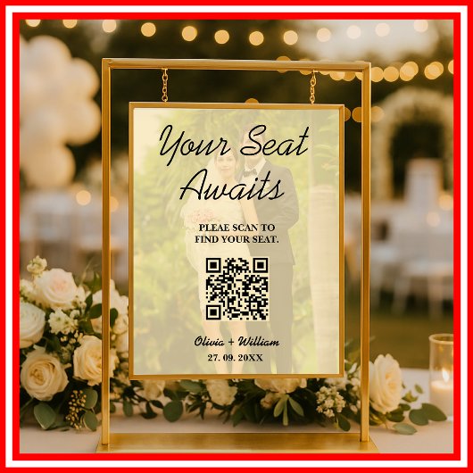 Poster Panneau de Plan de Table de Mariage Code QR Jaune 