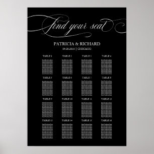Poster Panneau de plan de table de mariage élégant noir