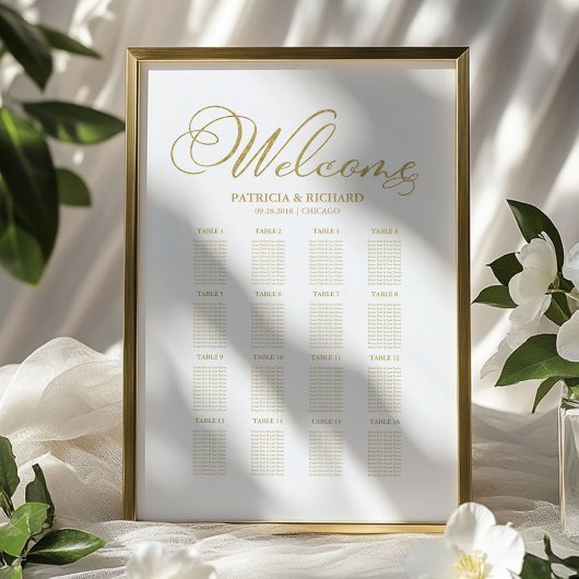 Poster Panneau de Plan de Table de Mariage en Papier Doré