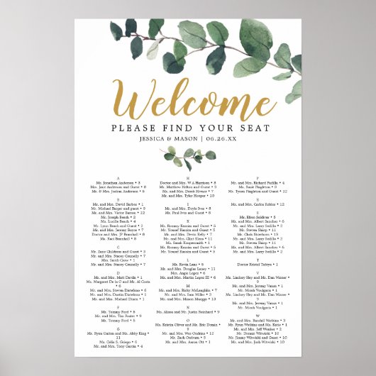 Poster Panneau de plan de table de mariage Eucalyptus (Devant)