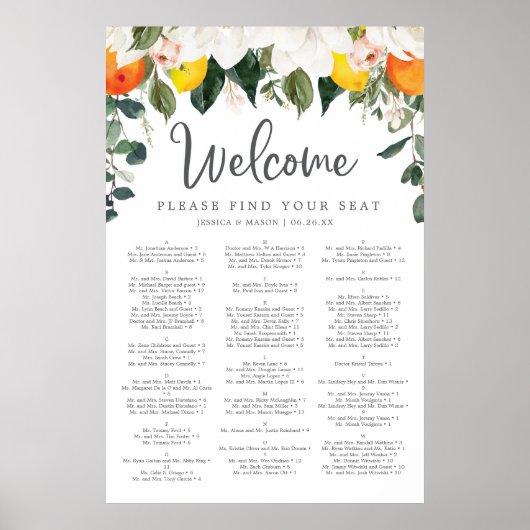 Poster Panneau de plan de table de mariage Magnolia Citru (Devant)