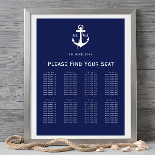 Poster Panneau de plan de table de mariage nautique de la