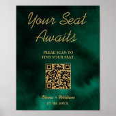 Poster Panneau de plan de table de mariage QR vert émerau (Devant)