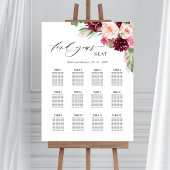 Poster Panneau de plan de table de mariage rose Burgundy