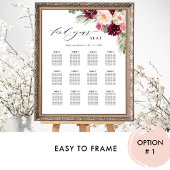 Poster Panneau de plan de table de mariage rose Burgundy