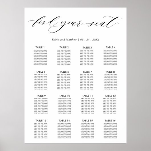 Poster Panneau de plan de table de réception de mariage é (Devant)
