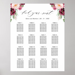 Poster Panneau de plan de table de réception de mariage e