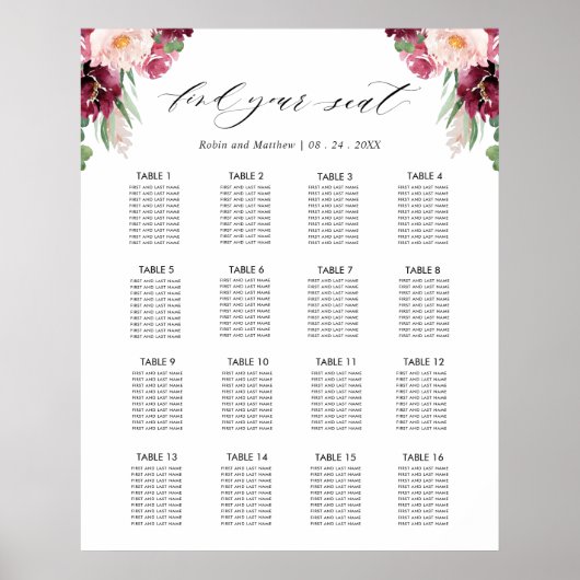 Poster Panneau de plan de table de réception de mariage e (Devant)