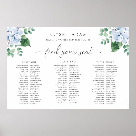Poster Panneau de plan de table en mousse Blue Hydrangea (Devant)