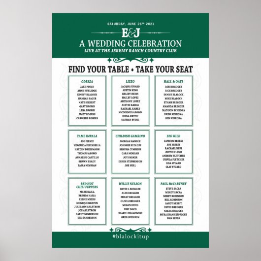 Poster Panneau de plan de table pour thème de concert de (Devant)