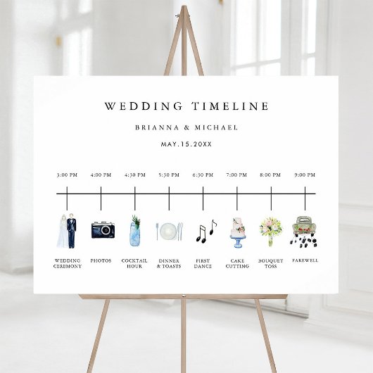 Poster Panneau de planning de mariage à l'aquarelle illus