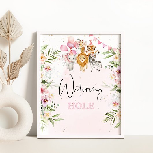 Poster Panneau de point d'eau de safari. Boissons tropica