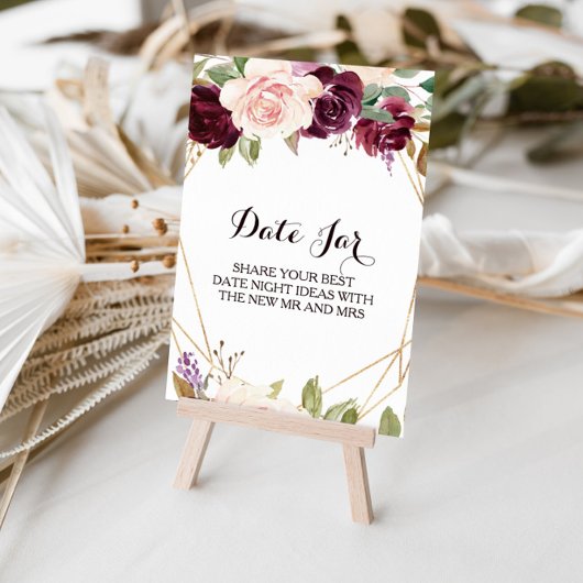 Poster Panneau de pot de date floral géométrique or vert