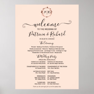 Poster Panneau de programme de cérémonie de mariage avec 