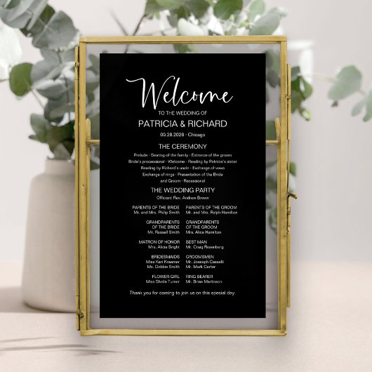 Poster Panneau de programme de mariage à calligraphie mod