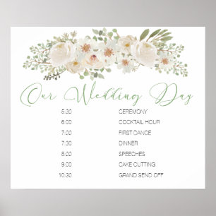 Poster Panneau de programme de mariage élégant à fleurs b