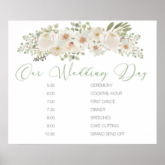 Poster Panneau de programme de mariage élégant à fleurs b (Devant)
