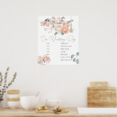 Poster Panneau de Programme de Mariage Élégant Rose Bohèm (Cuisine)