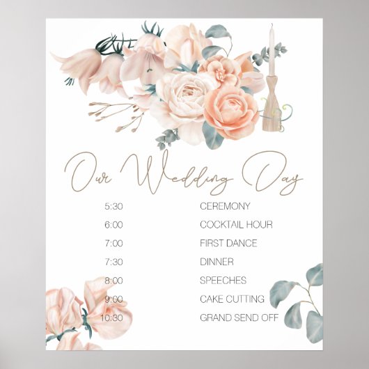 Poster Panneau de Programme de Mariage Élégant Rose Bohèm (Devant)