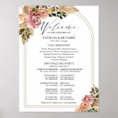 Poster Panneau de programme de mariage floral boho couleu (Devant)