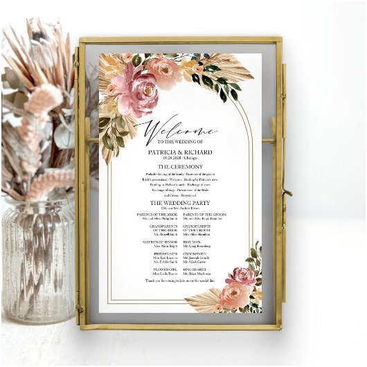 Poster Panneau de programme de mariage floral boho couleu