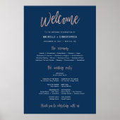 Poster Panneau de programme de mariage Navy Blue & Rose G (Devant)