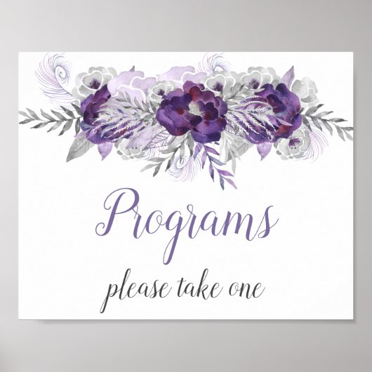 Poster Panneau de programmes de mariage floral gris argen (Devant)