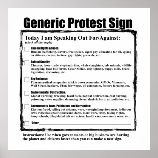 Poster Panneau de protestation générique et humoristique (Devant)