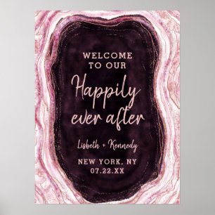 Poster Panneau de réception Burgundy Geode pour un heureu