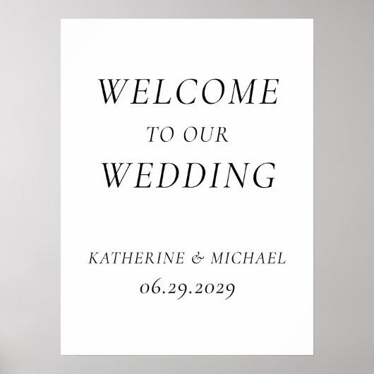 Poster Panneau de réception de mariage blanc intemporel é (Devant)