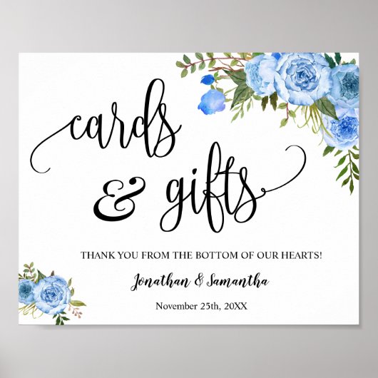 Poster Panneau de réception de mariage boho bleu Cartes & (Devant)