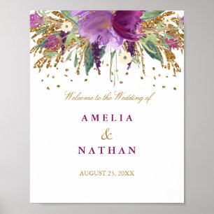 Poster Panneau de réception de mariage floral pailleté am