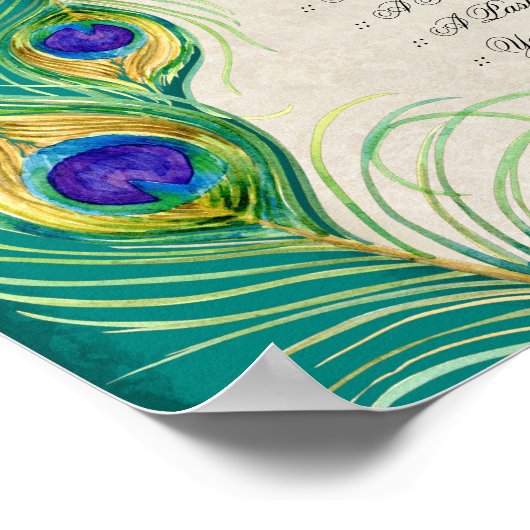 Poster Panneau de réception de mariage Peacock Feathers (Coin)