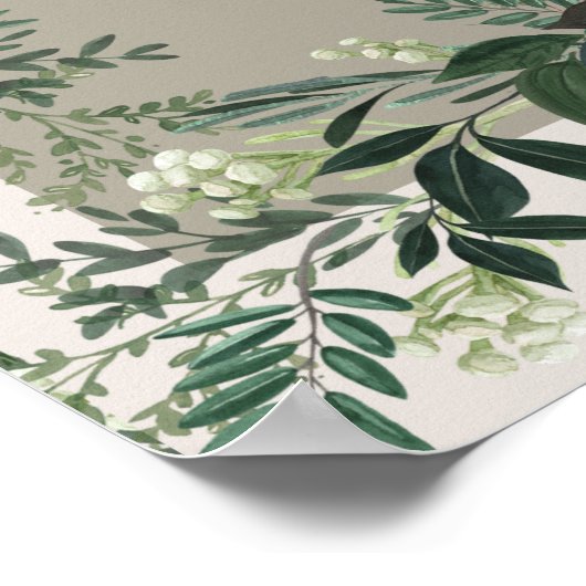 Poster Panneau de réception de mariage rustique à verdure (Coin)