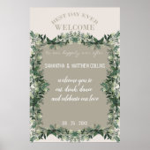 Poster Panneau de réception de mariage rustique à verdure (Devant)