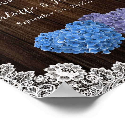 Poster Panneau de réception de mariage rustique violet en (Coin)